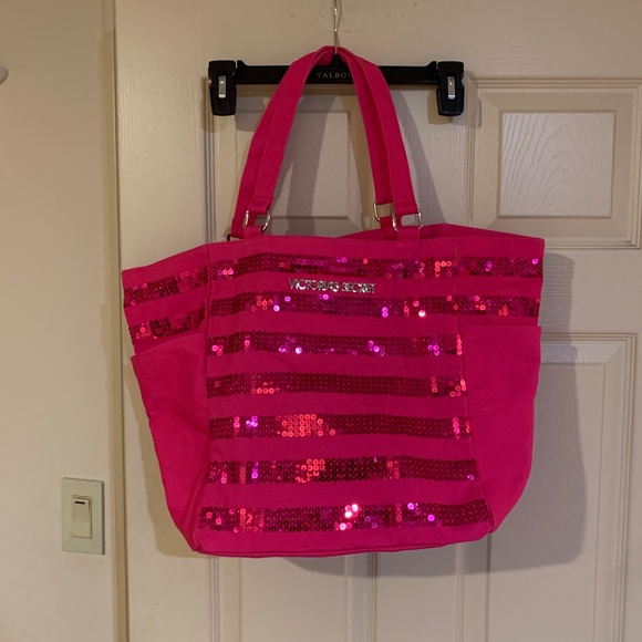 NWOT Victoria’s Secret Pink Canvas Sequin Tote Bag - Picture 1 of 6